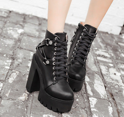 Tormentia Storm - The Nevermore Gothic Boots With Cross Straps And Side Zips