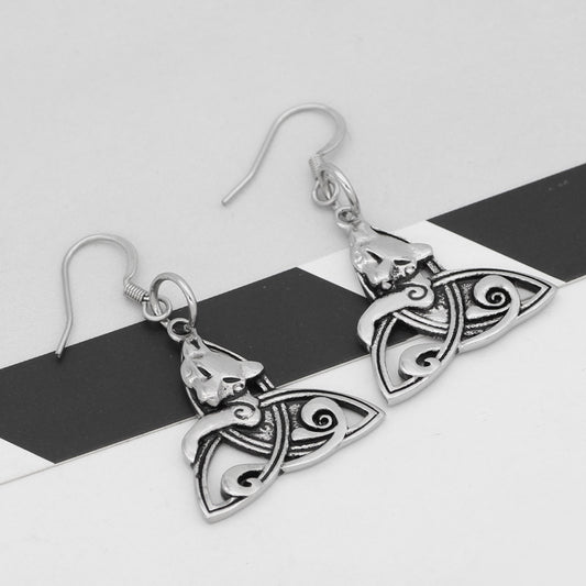 Triangle Wolf Head Earrings Nordic Myth Temperament