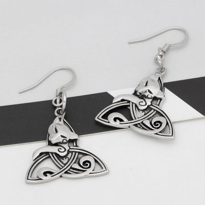 Triangle Wolf Head Earrings Nordic Myth Temperament