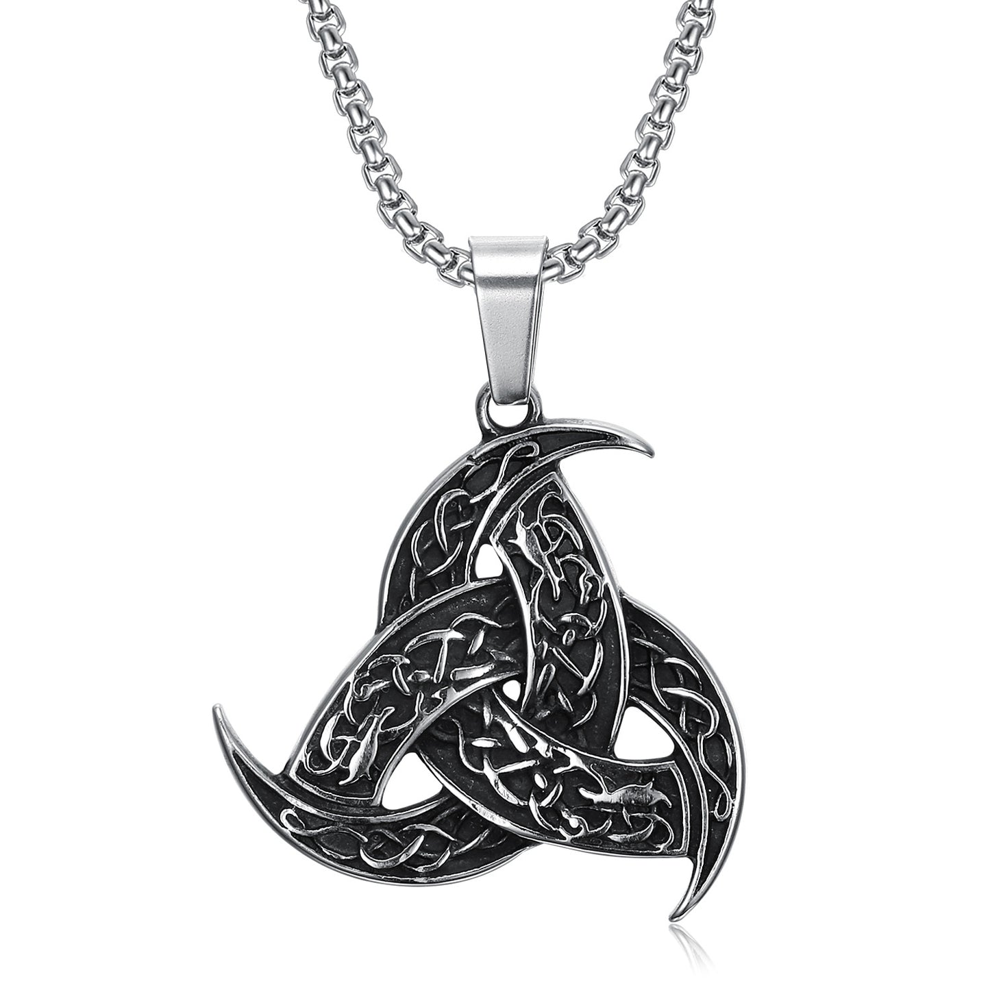 Triple Horn - The Nevermore Gothic Pendant Necklace Viking Norse Stainless Steel