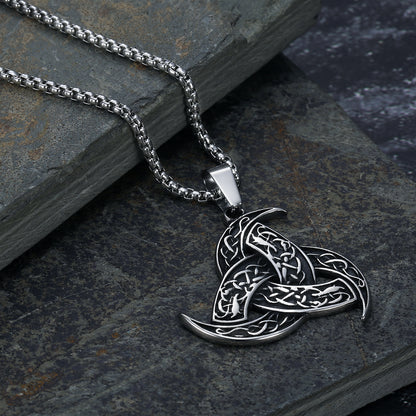 Triple Horn - The Nevermore Gothic Pendant Necklace Viking Norse Stainless Steel