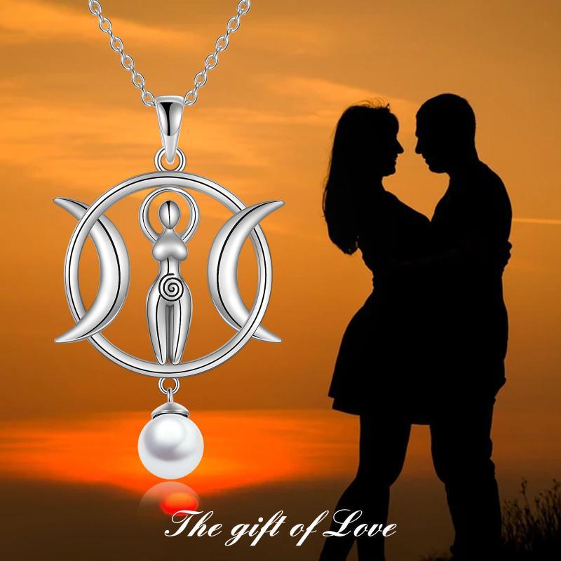 Triple Moon Goddess - The Nevermore Pendant Necklace 925 Sterling Silver Shell Pearl for Women