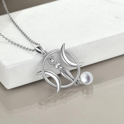 Triple Moon Goddess - The Nevermore Pendant Necklace 925 Sterling Silver Shell Pearl for Women