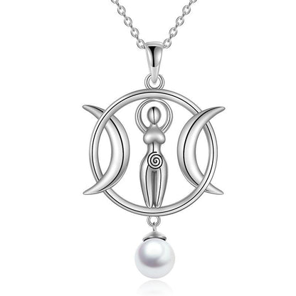 Triple Moon Goddess - The Nevermore Pendant Necklace 925 Sterling Silver Shell Pearl for Women