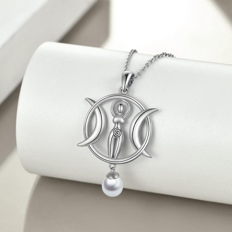 Triple Moon Goddess - The Nevermore Pendant Necklace 925 Sterling Silver Shell Pearl for Women