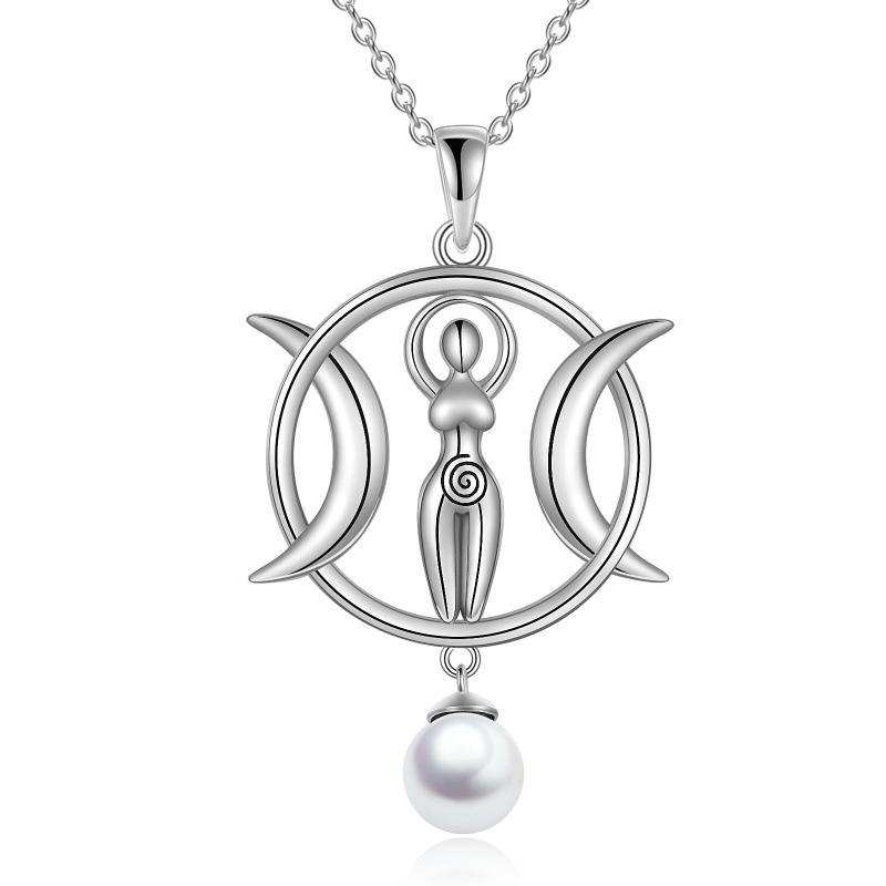 Triple Moon Goddess - The Nevermore Pendant Necklace 925 Sterling Silver Shell Pearl for Women