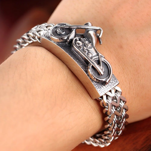 Two-Wheel Passion - The Nevermore Gothic motorcycle bracelet in titanium steel