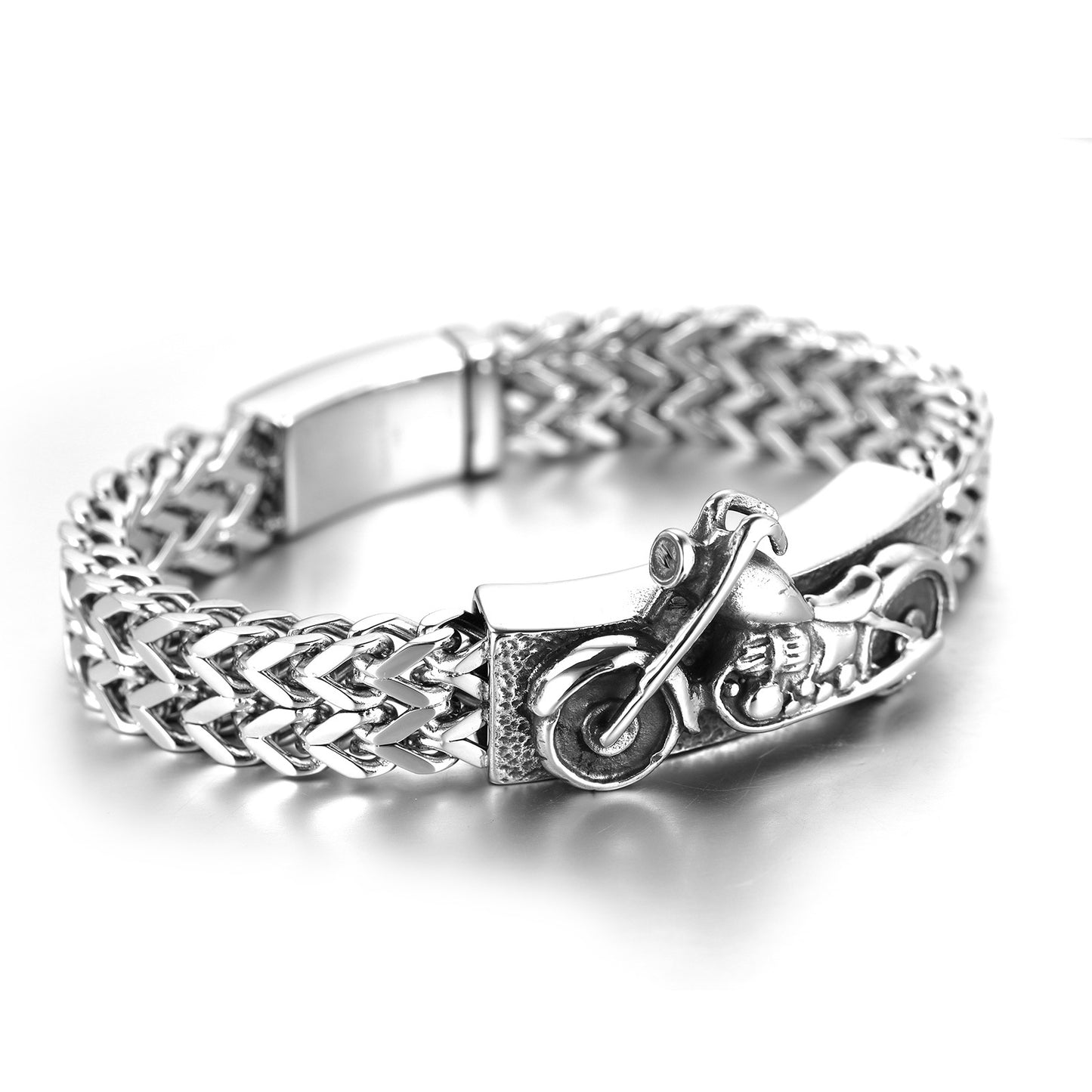 Two-Wheel Passion - The Nevermore Gothic motorcycle bracelet in titanium steel