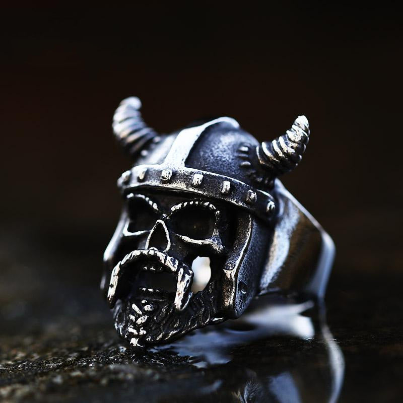 Viking Head - The Nevermore Gothic Ring Titanium Steel