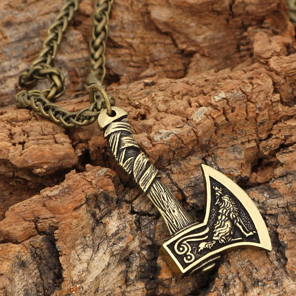 Viking Ornaments Celtic Wolf Crow Double Axe Pendant