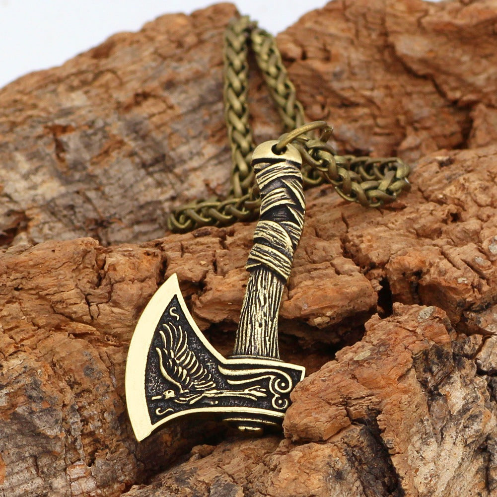 Viking Ornaments Celtic Wolf Crow Double Axe Pendant