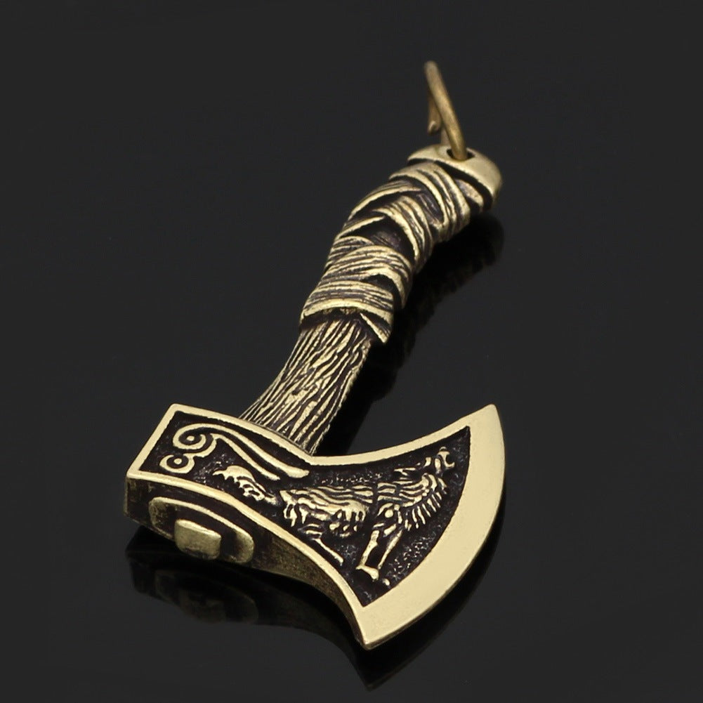 Viking Ornaments Celtic Wolf Crow Double Axe Pendant