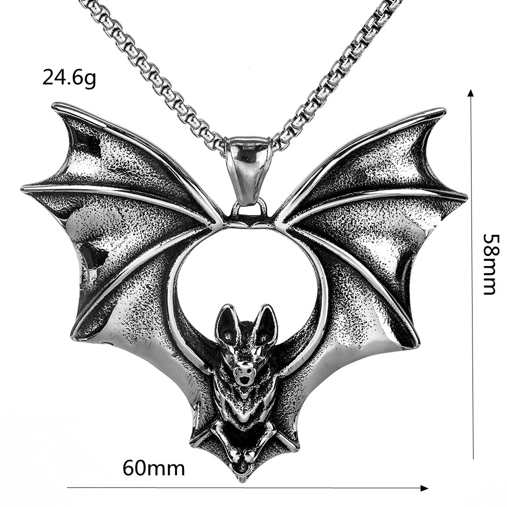 Winged Nocturne, Bat - The Nevermore Gothic Titanium Steel Pendant Necklace