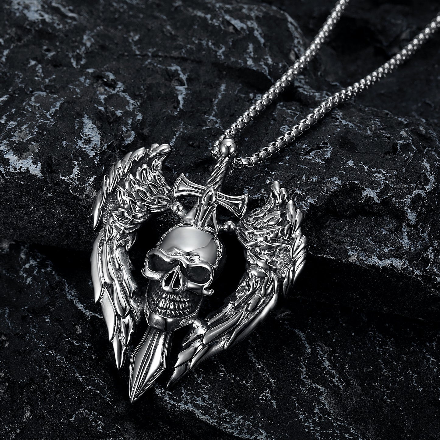 Winged Skullblade Dominion - The Nevermore Gothic Pendant Necklace