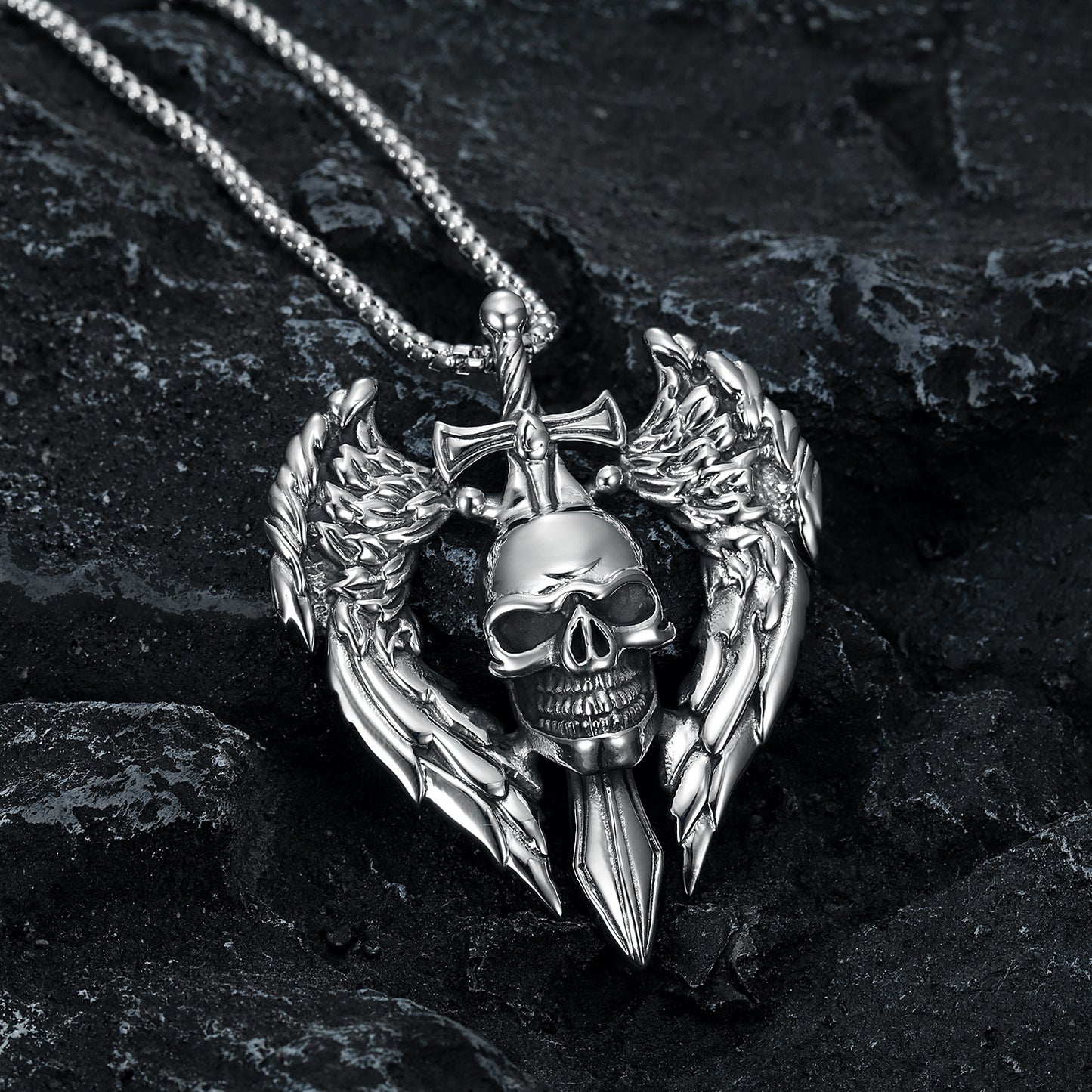 Winged Skullblade Dominion - The Nevermore Gothic Pendant Necklace