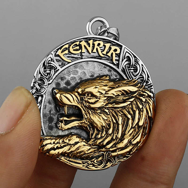 Wolf Fenrir - The Nevermore Gothic Pendant Viking Titanium Steel Nordic Letters