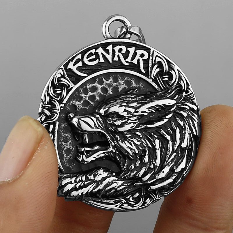 Wolf Fenrir - The Nevermore Gothic Pendant Viking Titanium Steel Nordic Letters