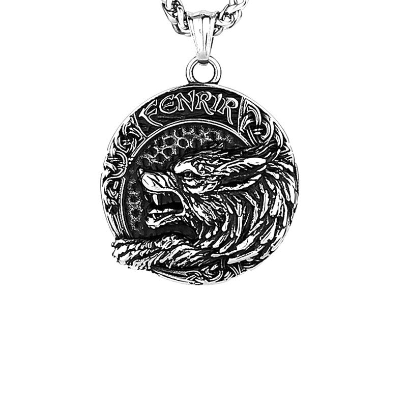 Wolf Fenrir - The Nevermore Gothic Pendant Viking Titanium Steel Nordic Letters