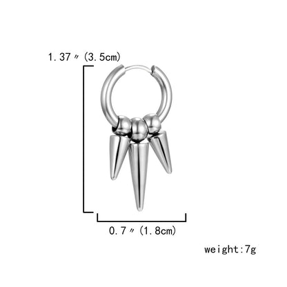 Abraham Firestone triple-spike hoop earring size diagram showing 3.5 cm height and 1.8 cm width