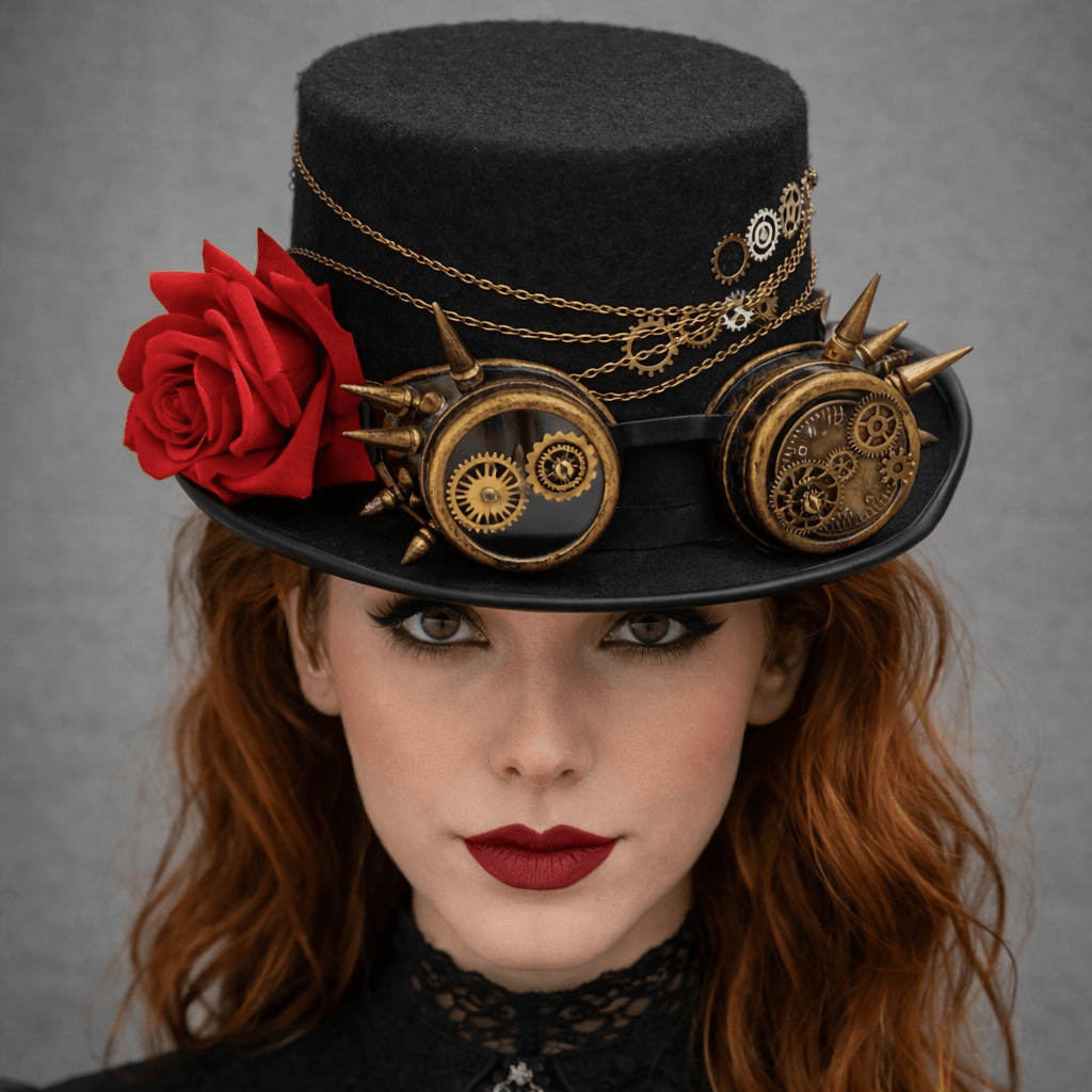Aether Crown – Steampunk Gear Top Hat by The Nevermore – Unique Steampunk Hats by Nevermore Lifestyle & Tech | High Hat with voile