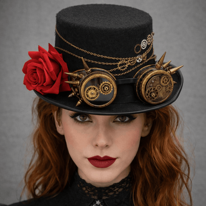 Aether Crown – Steampunk Gear Top Hat by The Nevermore – Unique Steampunk Hats by Nevermore Lifestyle & Tech | High Hat with voile