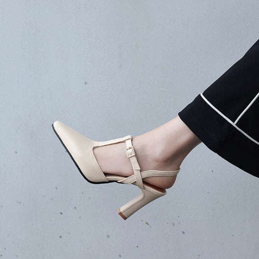 Alicia Thick Heeled Pointed Toe Shoes by The Nevermore – Unique Shoes by Nevermore Lifestyle & Tech | 32 Beige