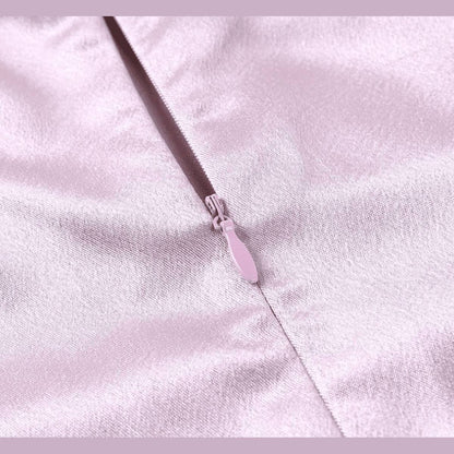 Close-up of the zip fastening on the pink Amari Combs dress.
