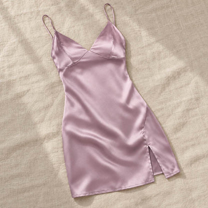 Amari Combs – Satin Mini Slip Dress by The Nevermore – Unique Dresses by The Nevermore | M Pink