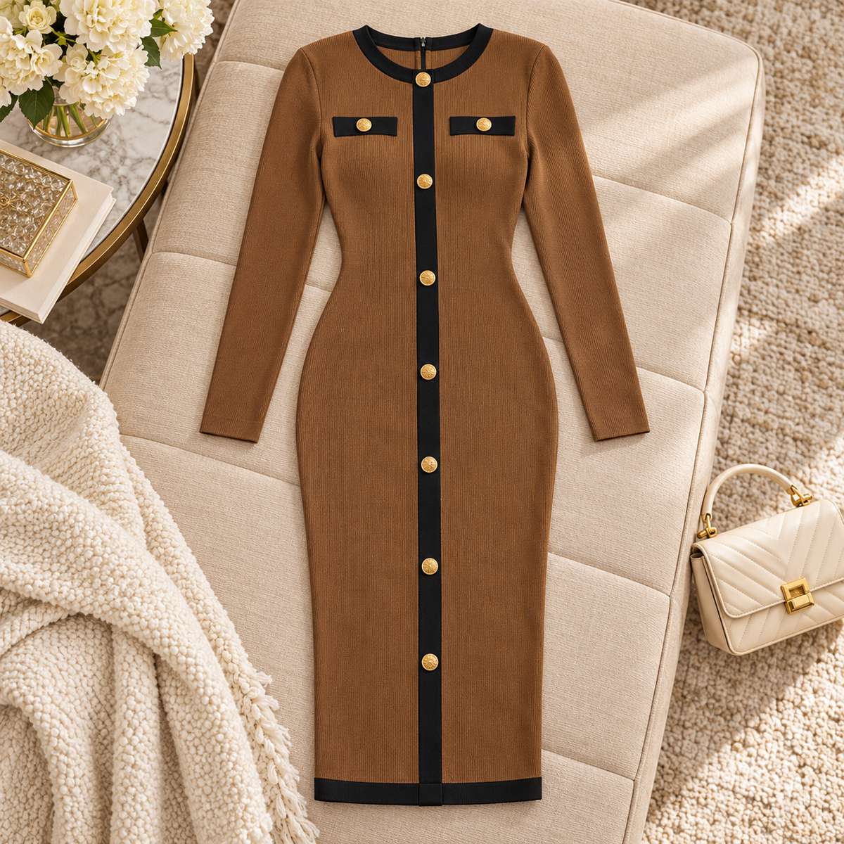 Amberly Kory – Long Sleeve Vintage Midi Dress by The Nevermore – Unique Dresses by The Nevermore | L