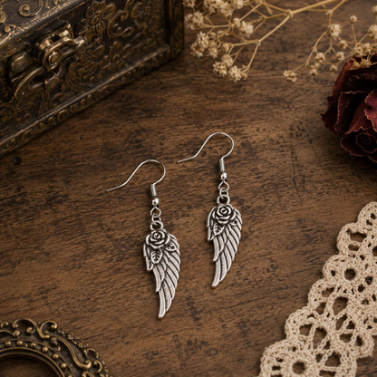 Angel Wing Earrings - Rosewing Relic by The Nevermore – Unique Earrings by The Nevermore | Antique Silver