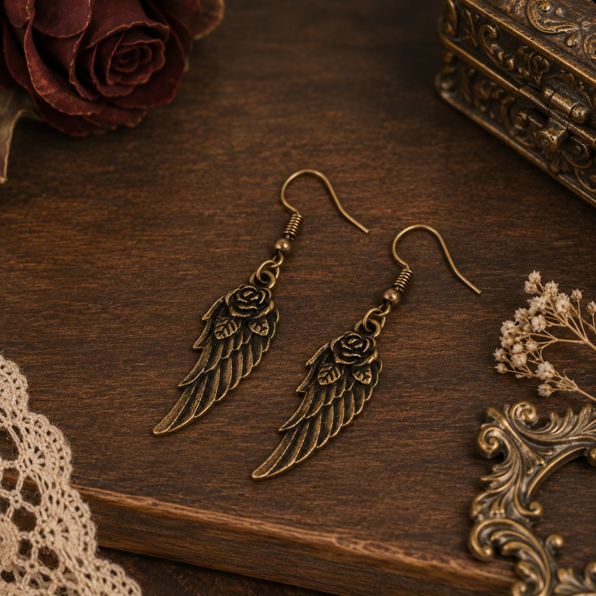 Angel Wing Earrings - Rosewing Relic by The Nevermore – Unique Earrings by The Nevermore | Bronze