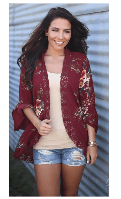 Angelique Spring - Chiffon Cardigan by The Nevermore – Unique Cardigans by Nevermore Lifestyle & Tech | L Red
