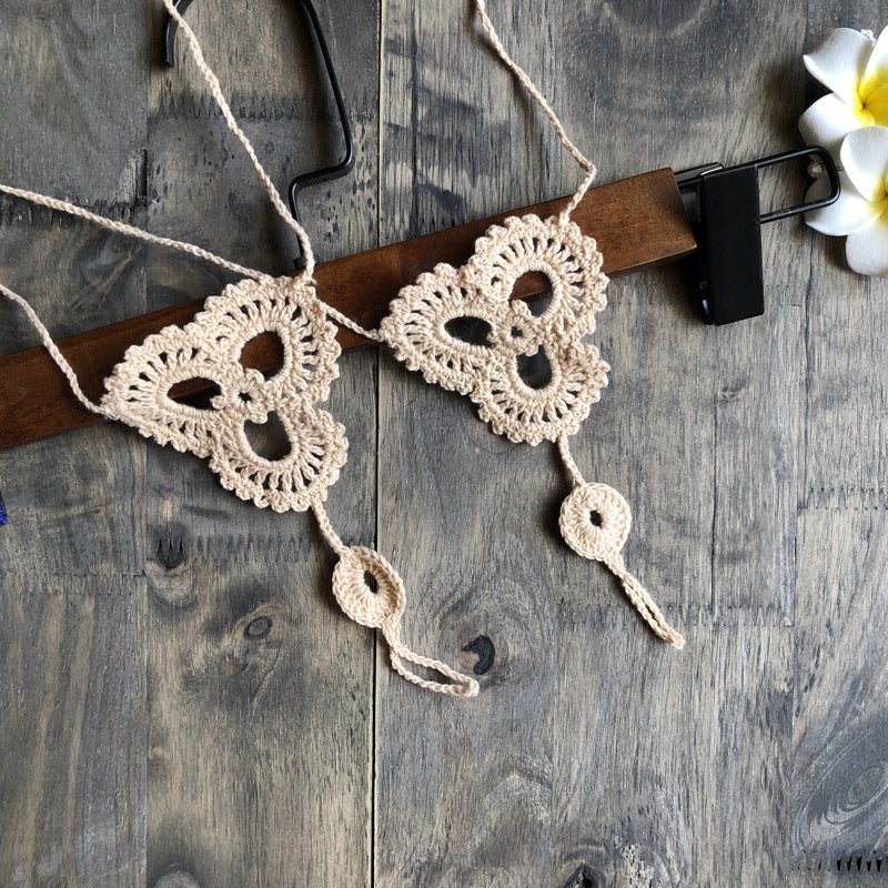 Anklet Foot knitted jewelry in flower shape - The Nevermore Boho Anklet Barefoot Sandals – Unique Boho Anklet Barefoot Sandals by Nevermore Lifestyle & Tech | Apricot