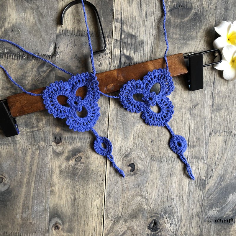 Anklet Foot knitted jewelry in flower shape - The Nevermore Boho Anklet Barefoot Sandals – Unique Boho Anklet Barefoot Sandals by Nevermore Lifestyle & Tech | Blue