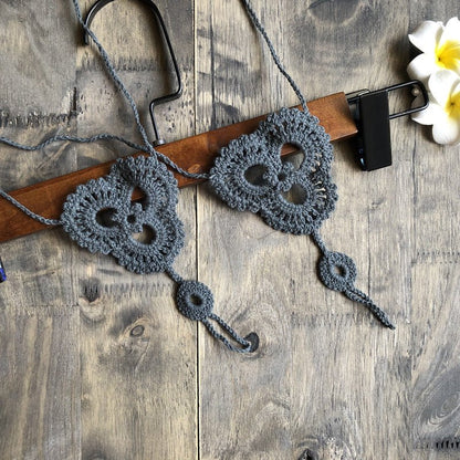 Anklet Foot knitted jewelry in flower shape - The Nevermore Boho Anklet Barefoot Sandals – Unique Boho Anklet Barefoot Sandals by Nevermore Lifestyle & Tech | Dark Green