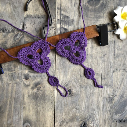 Anklet Foot knitted jewelry in flower shape - The Nevermore Boho Anklet Barefoot Sandals – Unique Boho Anklet Barefoot Sandals by Nevermore Lifestyle & Tech | Purple