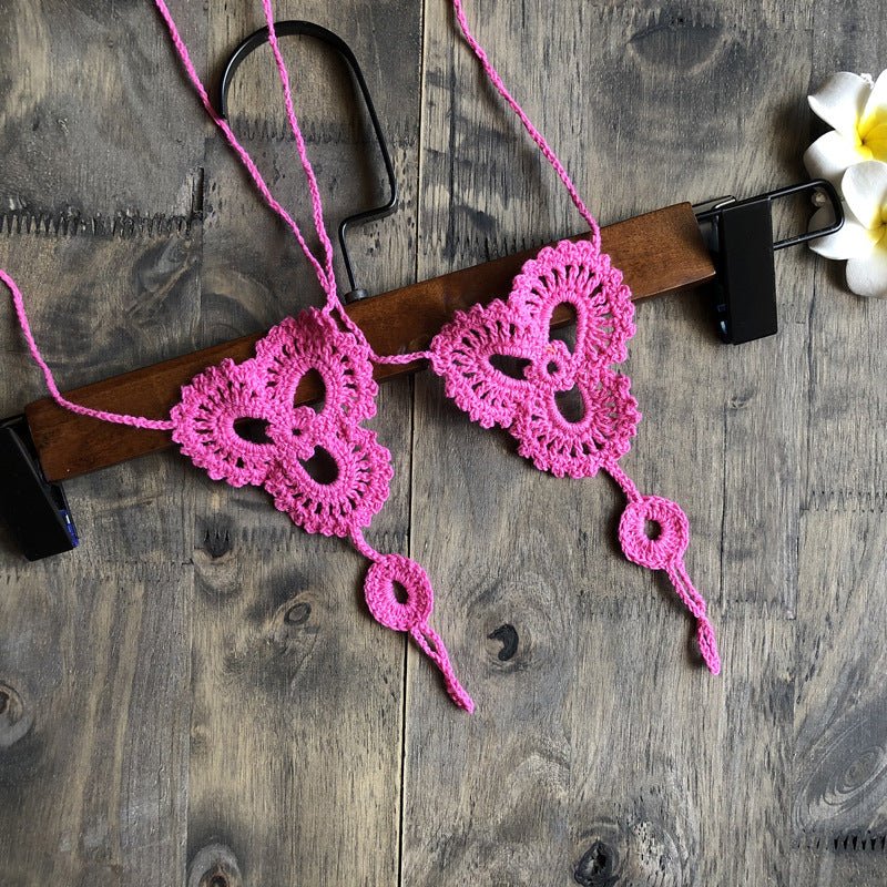 Anklet Foot knitted jewelry in flower shape - The Nevermore Boho Anklet Barefoot Sandals – Unique Boho Anklet Barefoot Sandals by Nevermore Lifestyle & Tech | Rose Red