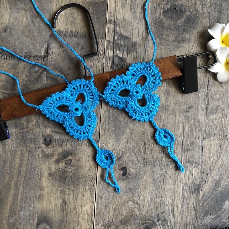 Anklet Foot knitted jewelry in flower shape - The Nevermore Boho Anklet Barefoot Sandals – Unique Boho Anklet Barefoot Sandals by Nevermore Lifestyle & Tech | Sky Blue