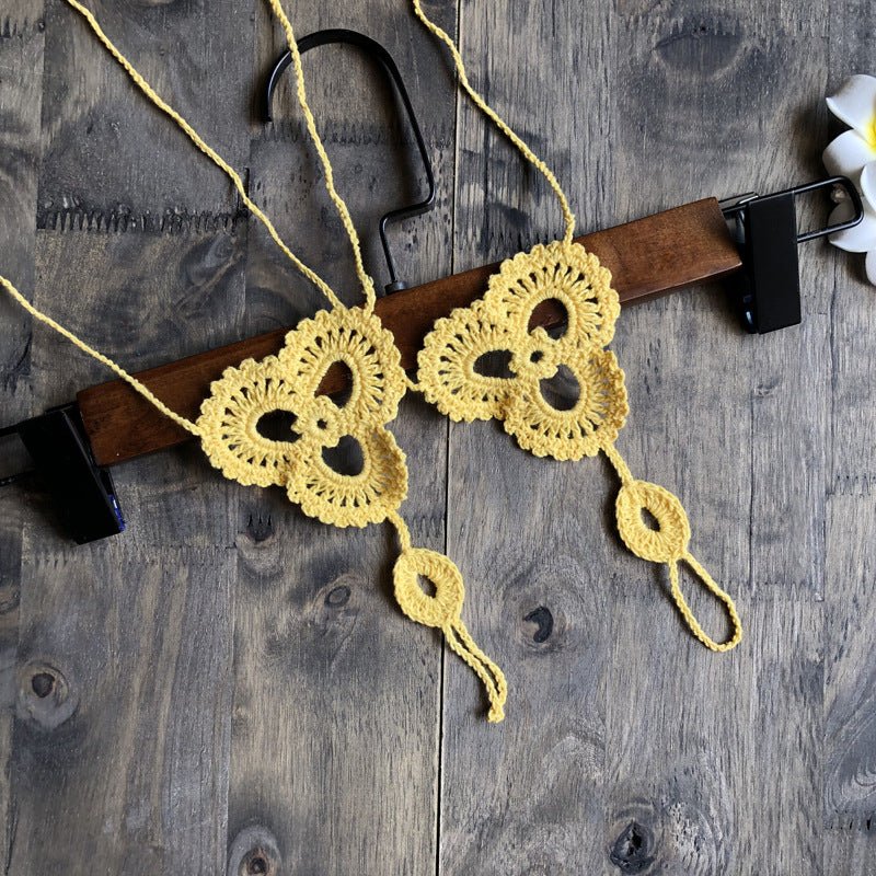 Anklet Foot knitted jewelry in flower shape - The Nevermore Boho Anklet Barefoot Sandals – Unique Boho Anklet Barefoot Sandals by Nevermore Lifestyle & Tech | Yellow