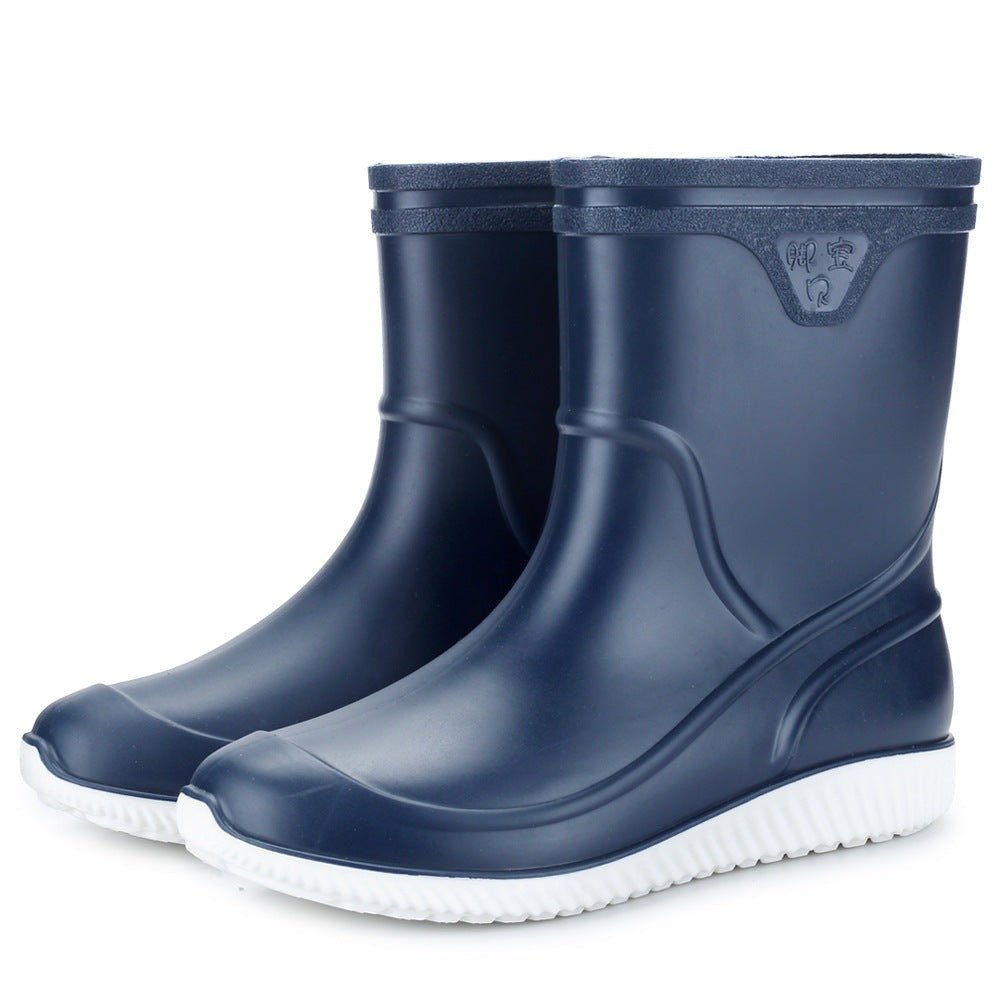 Apollo Mid - Tube PVC Rain Boots for Men by The Nevermore – Unique Boots for Women by Nevermore Lifestyle & Tech | 39 White with blue