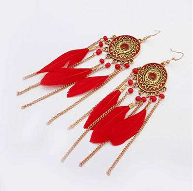 Araadil - Long Boho Feather Earrings by The Nevermore – Unique Earrings by Nevermore Lifestyle & Tech | 2 style