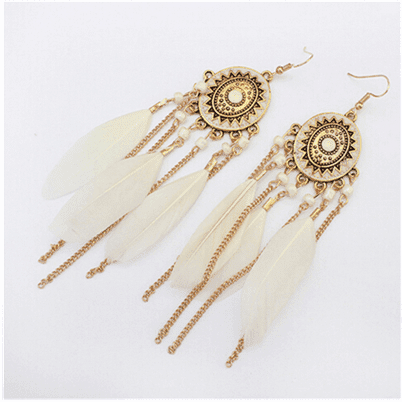 Araadil - Long Boho Feather Earrings by The Nevermore – Unique Earrings by Nevermore Lifestyle & Tech | 3 style
