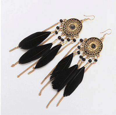 Araadil - Long Boho Feather Earrings by The Nevermore – Unique Earrings by Nevermore Lifestyle & Tech | 5 style