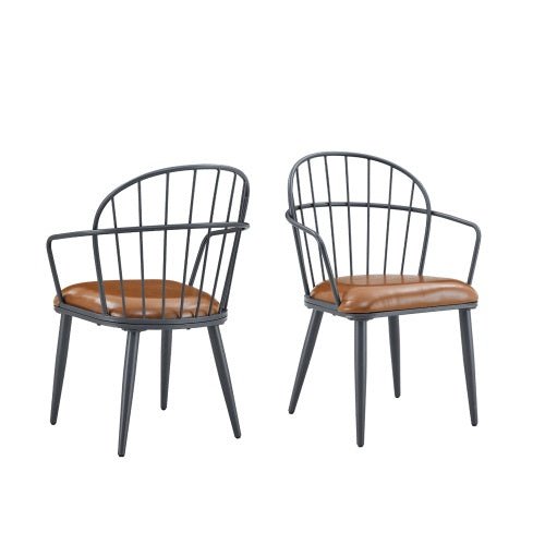 Indoor Upholstered Dining Chair With Metal Legs Set Of 2,Brown