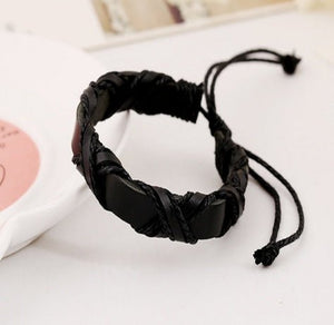 Black Asgard Vibe braided leather bracelet with adjustable cord closure