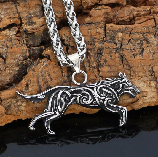 Attacking Wolf - The Nevermore Gothic Titanium Steel Pendant Necklace Viking Norse