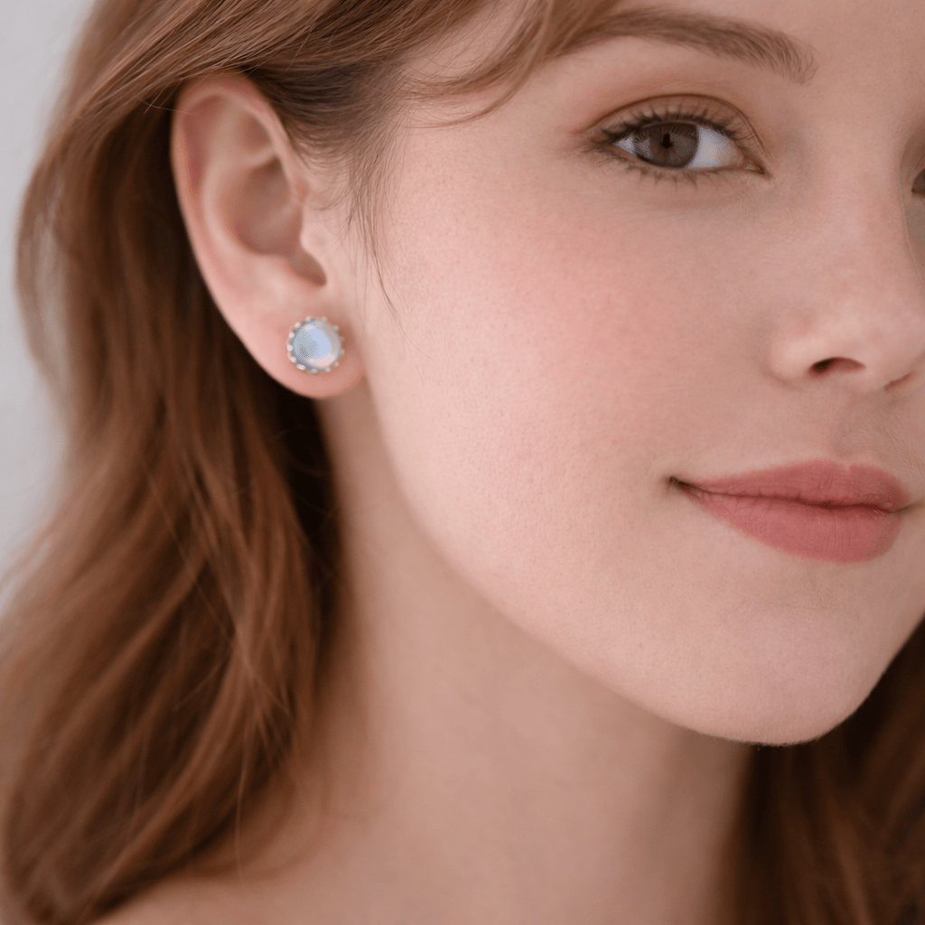 Auriel Crownlight – Moonstone Stud Earrings by The Nevermore – Unique Earrings by Nevermore Lifestyle & Tech | 925 Silver Moonstone Stud Earrings