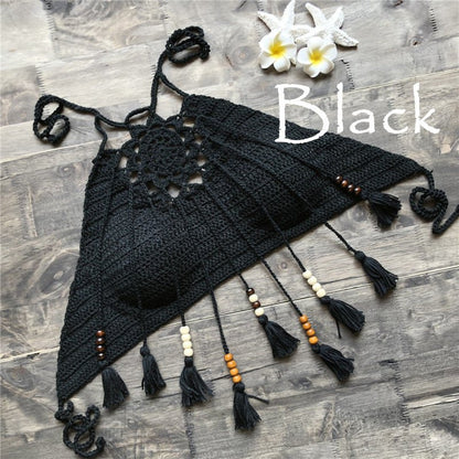 Aurora Sage - Tassel Bohemian Swimsuit by The Nevermore – Unique Boho Swimwear by Nevermore Lifestyle & Tech | L black