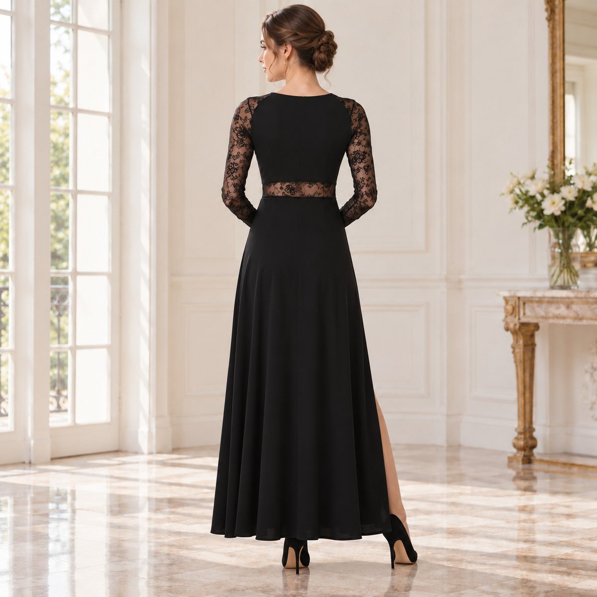 Aurora Vale – Black Lace Split Dress by The Nevermore – Unique Dresses by The Nevermore | M Black