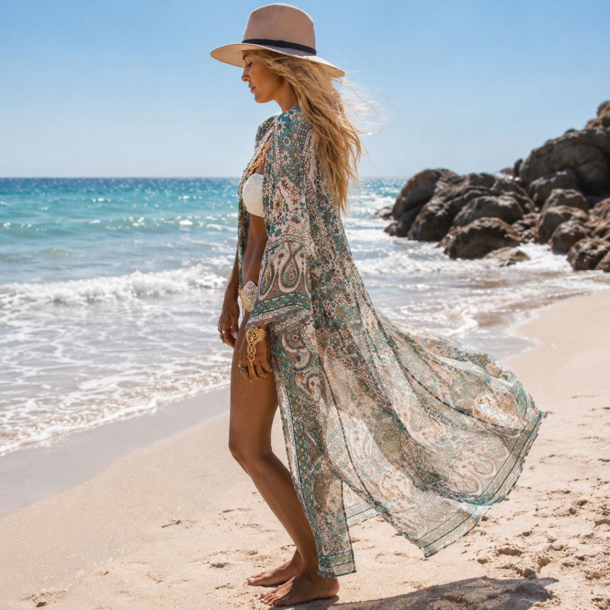 Beach Kimono - Emerald Breeze by The Nevermore – Unique Boho Cover-Ups by The Nevermore |